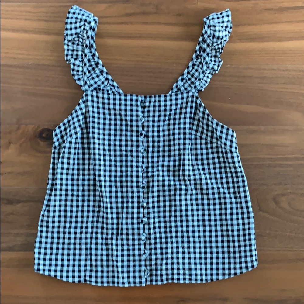 ❌SOLD❌ Madewell Plaid Gingham Button Up Ruffle Strap Top